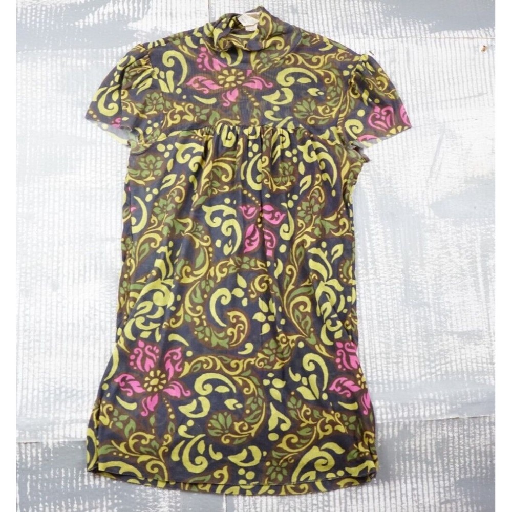 Sweet Pea Stacy Frati blouse womens Medium green floral short sleeve sheer